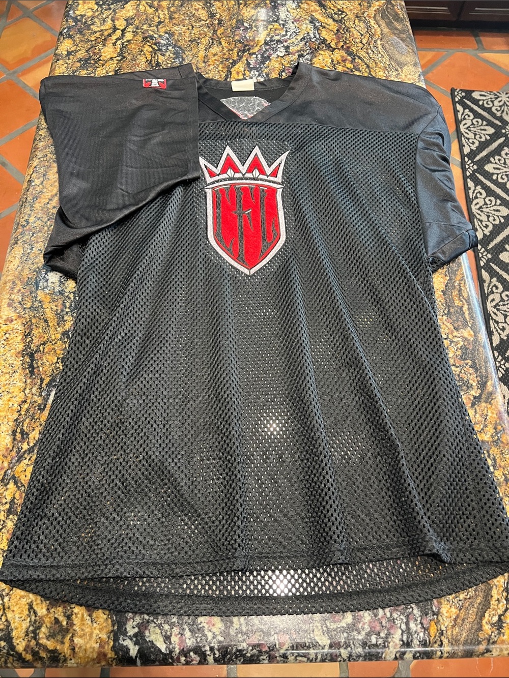 Men's Black Mesh Jersey with Red Crown Shield Emblem